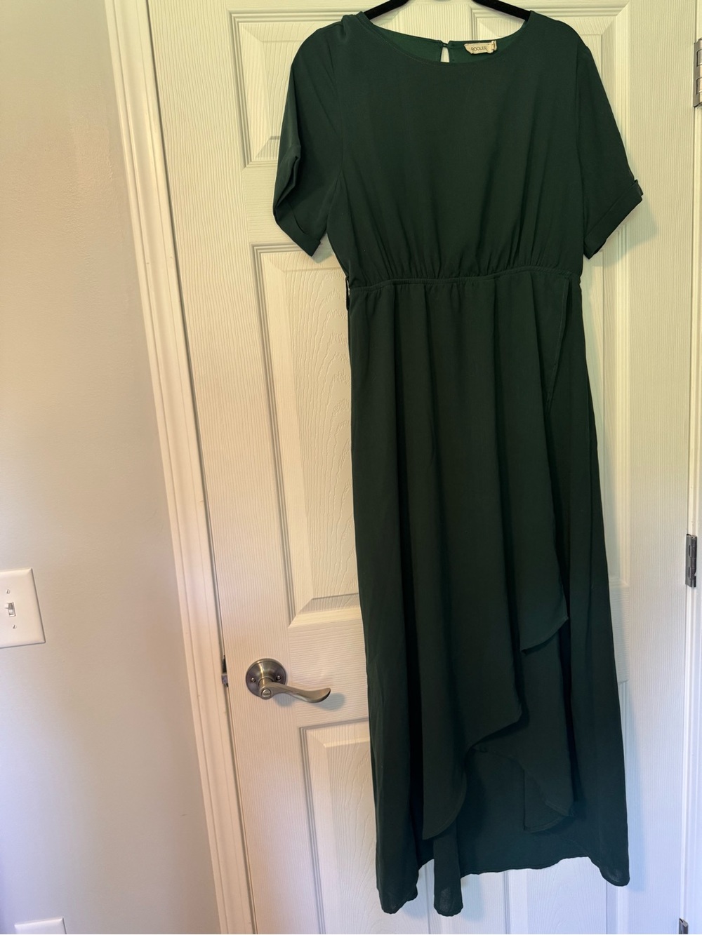 Roolee Forest Green High-Low Short-Sleeve Maxi Dress.